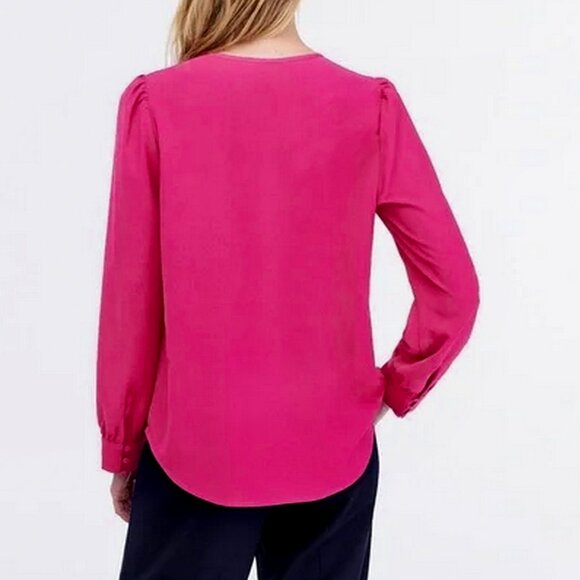 J. Crew Satin Long Sleeve Ruffle Front Crepe Top - Picture 2 of 8